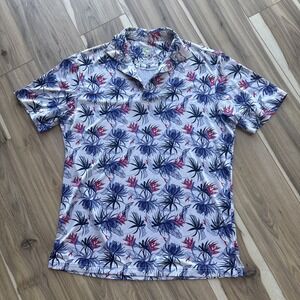 Tailorbyrd Men's Golf Polo Shirt L‎ Blue Flamingo Hawaiian Style SPF 30